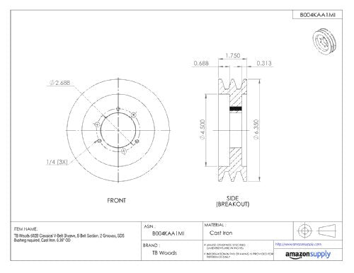 TB Woods 602B Classical V-Belt Sheave B Belt Section 2 Grooves SDS Bushing - Diamond Home USA