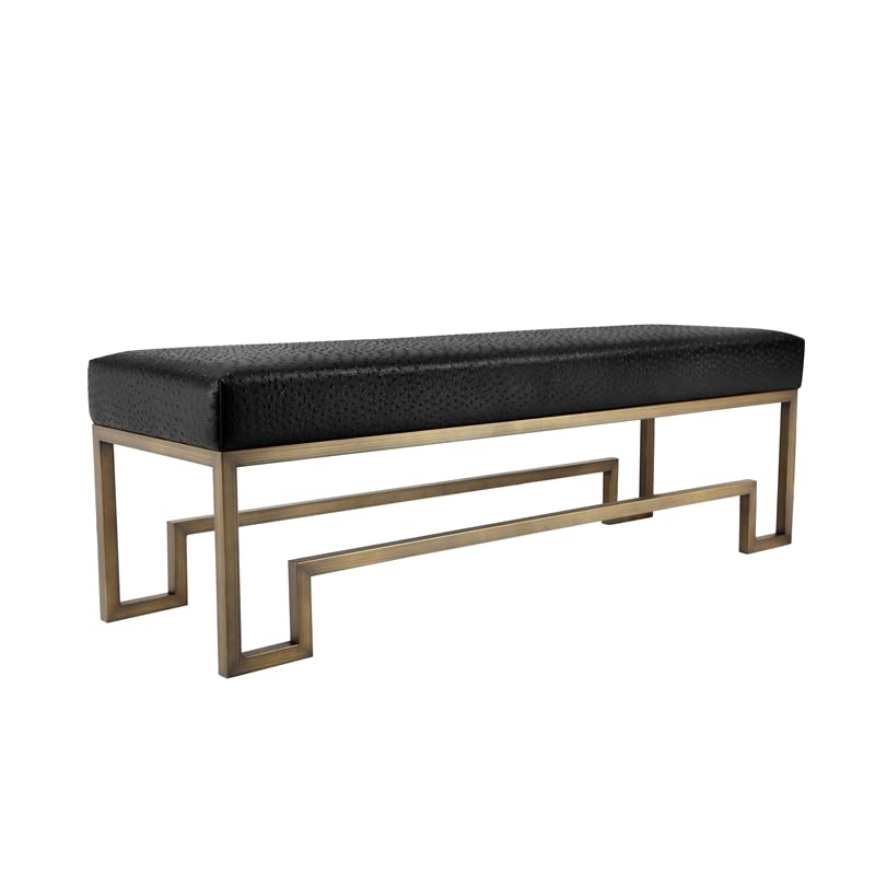American Home Classic Laurence Steel and Fabric Bench in Brass and Black Brushed Brass/Black - Diamond Home USA