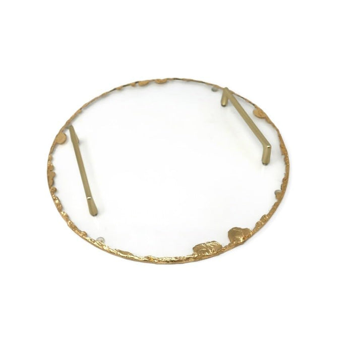 Round Glass Tray with Gold Rim and Handles-13 d 13" d - Diamond Home USA