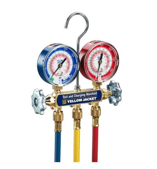 YELLOW JACKET 42004 Series 41 Manifold with 3-1/8" Gauges with Hoses