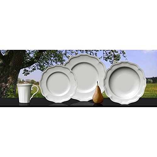 Classic White 16pc Dinner Set Off/White Geometric Traditional Round Stoneware 16 - Diamond Home USA