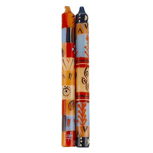 Hand Painted Candles in Uzushi Design (Pair of Tapers) Tan Beach Bohemian
