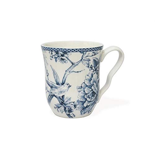 Blue 16-Piece Dinnerware Set Service for 4 White Floral Porcelain 16 Piece