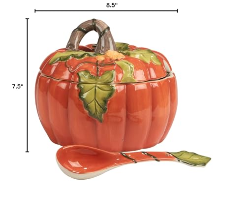 Harvest Morning Pumpkin Tureen/ladle Oz. Oz. Green Multi Color Orange Casual - Diamond Home USA
