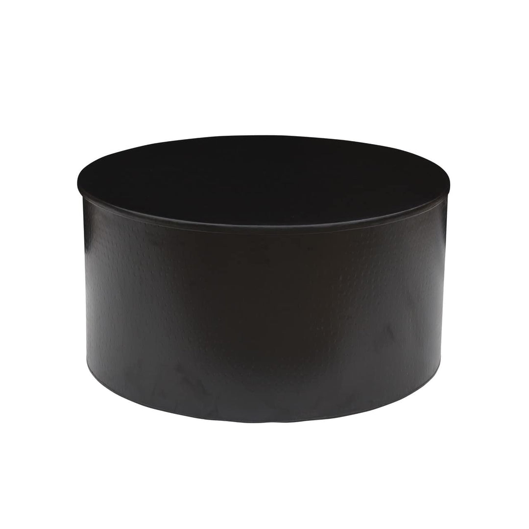 Drum Black Iron Coffee Table 36" Industrial Round Metal Hammered Flip Top