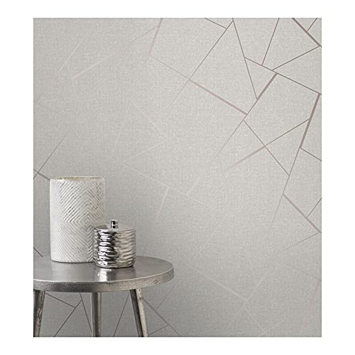 Quartz Rose Gold Fractal Wallpaper 20.5 X Grey Geometric Vinyl Washable - Diamond Home USA