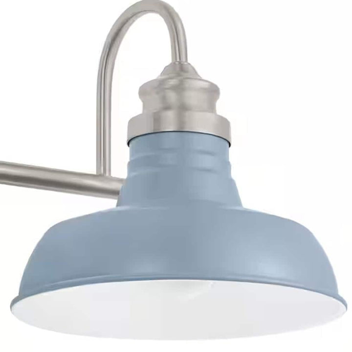 3-Light Brushed Nickel Farmhouse Vanity with Slate Blue Metal Shades 29" X 7" - Diamond Home USA