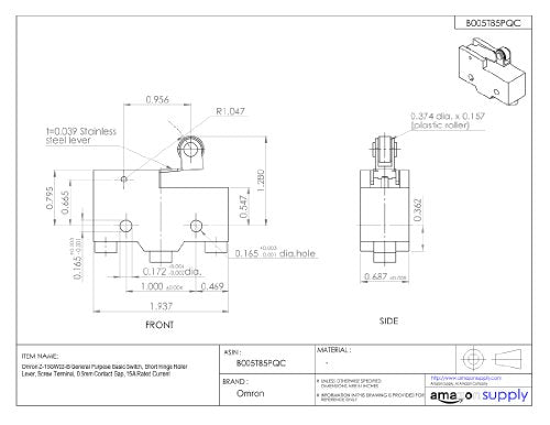 Omron Z-15GW22-B General Purpose Basic Switch Short Hinge Roller Lever Screw - Diamond Home USA