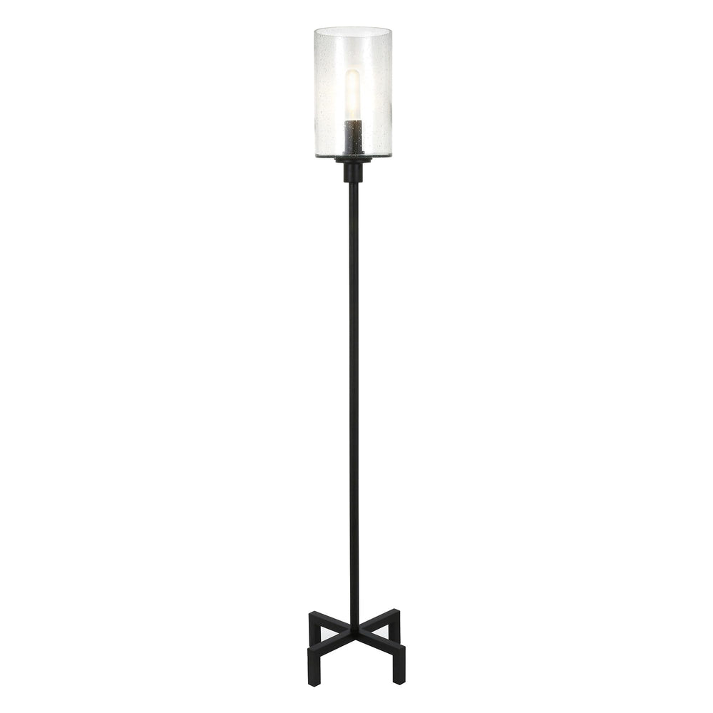 66" Black Floor Lamp with Clear Seeded Glass Drum Shade 13 Industrial - Diamond Home USA