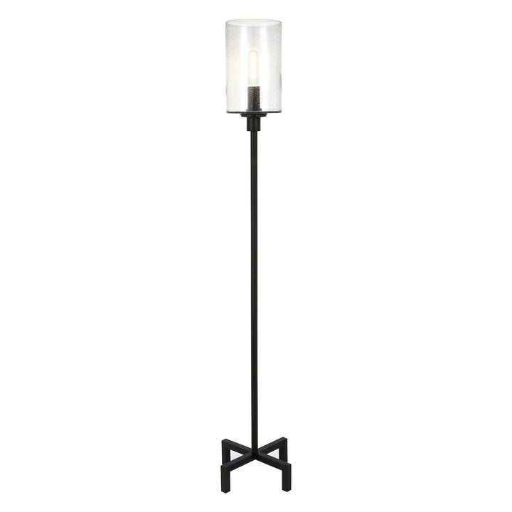 66" Black Floor Lamp with Clear Seeded Glass Drum Shade 13 Industrial - Diamond Home USA