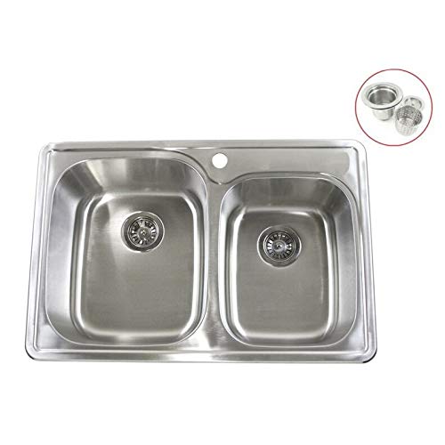 Contempo Living Inc 33-Inch x 22-Inch Stainless Steel 18-gauge Double Bowl 60/40 - Diamond Home USA