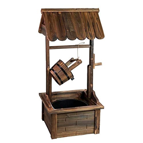 Wood Wishing Well Fountain Brown Rustic - Diamond Home USA
