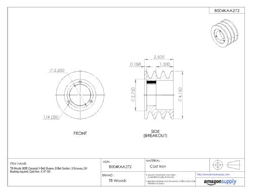 TB Woods 523B Classical V-Belt Sheave B Belt Section 3 Grooves SD Bushing - Diamond Home USA