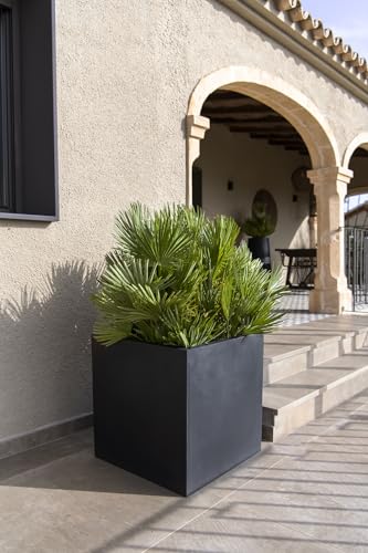 Pottery Pots Elegant Modern Fiberstone Cube Planter Black Pot Indoor Outdoor - - Diamond Home USA