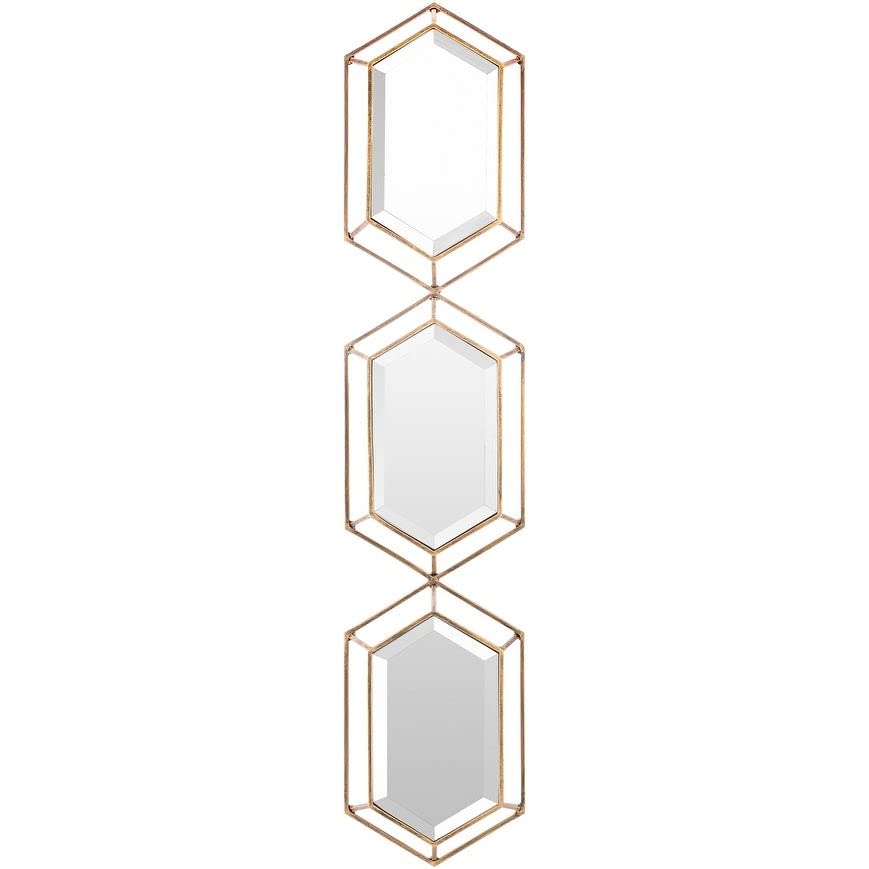 Traditional Hexagon Beveled Mirror 36 inches h X 8 inches w Gold Glass Medium - Diamond Home USA