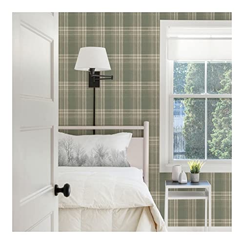 Sage Flannel Wallpaper 20.5 X Green Abstract Farmhouse Washable - Diamond Home USA