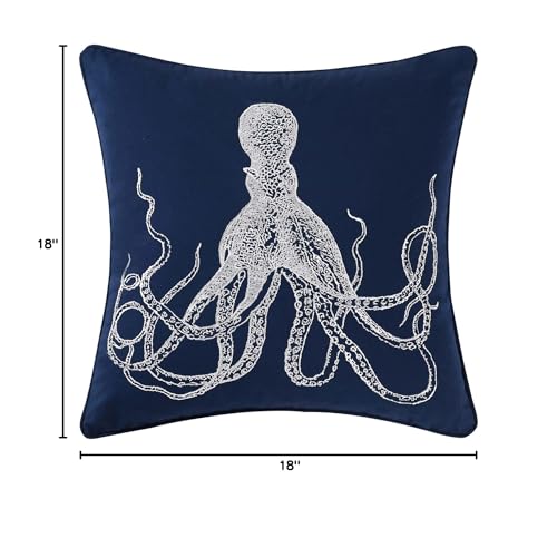 Oceanfront Resort Octopus Decorative qauare Navy Pillow Decorative Pillow 18" - Diamond Home USA