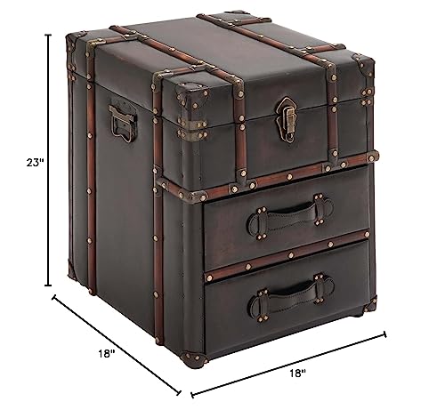 Vintage Vibes Leather and Wood Trunk Accent Side End Table Brown Casual - Diamond Home USA