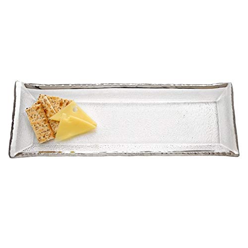 Silver Edge Rectangular Hand Painted Mouth Blown Glass 18 X 6.5 Serving - Diamond Home USA