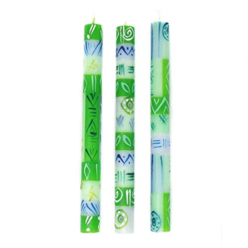 Set of Three Boxed Handmade Taper Candles with Farih Design (South Africa) Green - Diamond Home USA