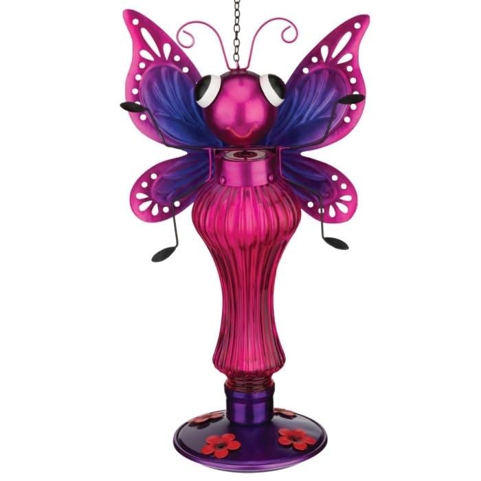 Critter Hummingbird Feeder Butterfly Pink Metal