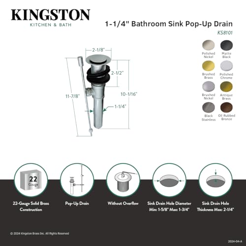 Kingston Brass KS8100MB Concord Bathroom Sink Drain 7-13/16" Length Matte Black