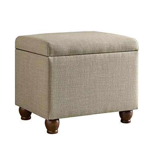 Medium Tan Linen Storage Ottoman Solid Transitional Square Fabric Wood Walnut - Diamond Home USA