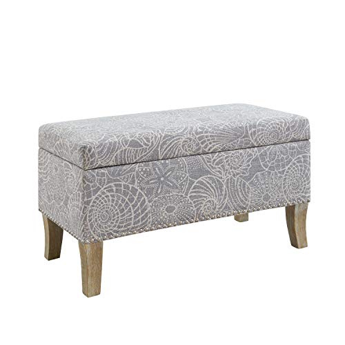 Stone Upholstered Storage Ottoman Grey Animal Print Nautical Coastal - Diamond Home USA