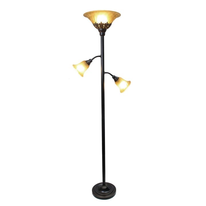 Lalia Home Bronze and Amber 3-Light Torchiere Floor Lamp RESTORATION BRONZE/AMBER SHADES - Diamond Home USA