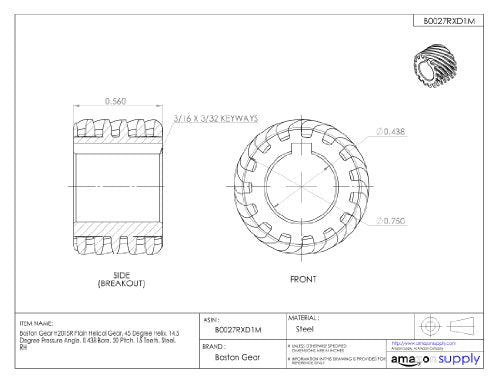 Boston Gear H2015R Plain Helical Gear 45 Degree Helix 14.5 Degree Pressure Angle - Diamond Home USA