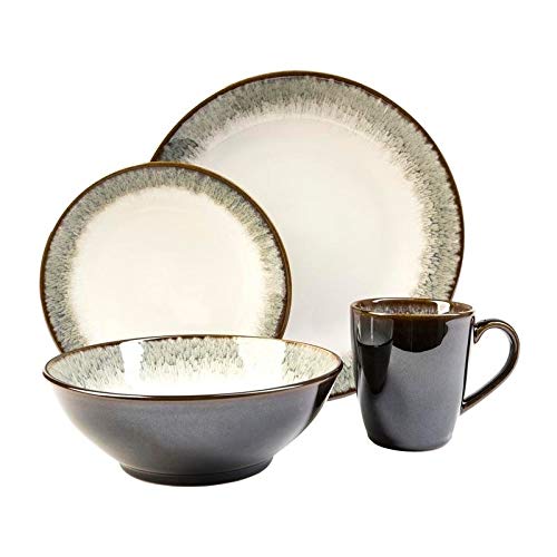 16 Piece Dinnerware Set ervice for 4 Brown White olid Casual Round Microwave - Diamond Home USA