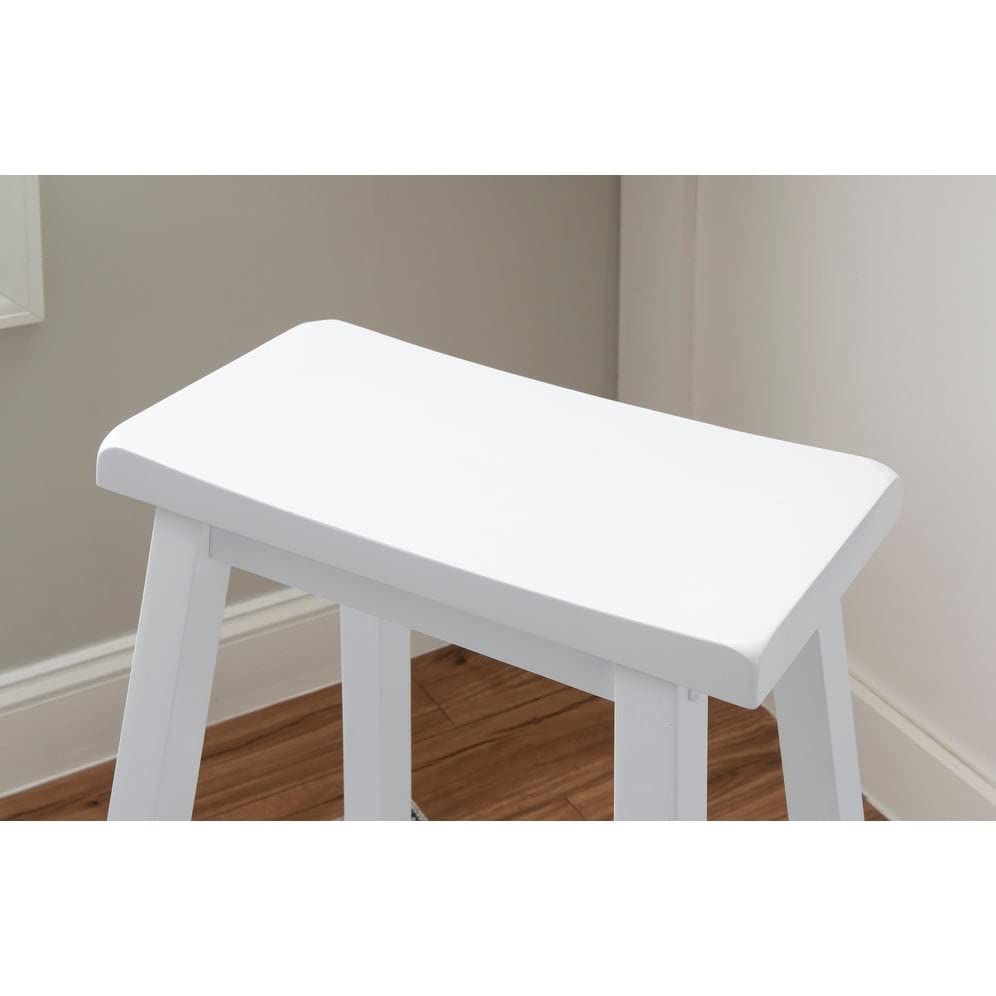 Backless Farmhouse Saddle Bar Stool White Rustic Wood Painted Footrest - Diamond Home USA