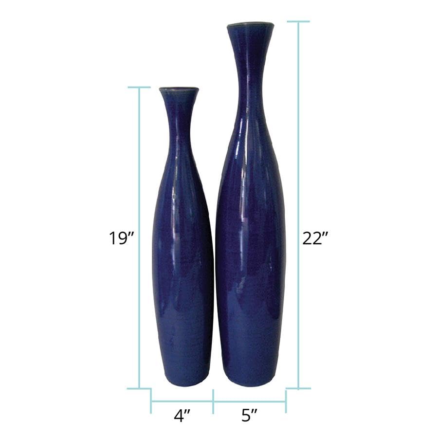 Howard Elliott Cobalt Blue Glazed Ceramic Vase Set 2-Piece (Tall and Small) - Diamond Home USA
