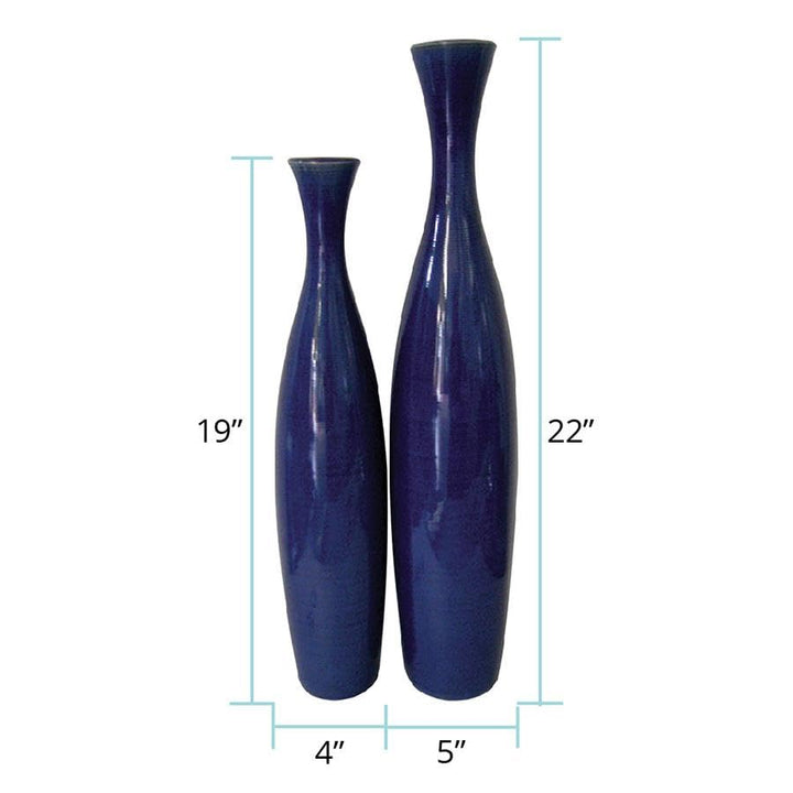 Howard Elliott Cobalt Blue Glazed Ceramic Vase Set 2-Piece (Tall and Small) - Diamond Home USA