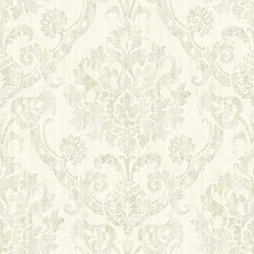 Beige Damask Wallpaper 20.5in X Farmhouse Paper Washable