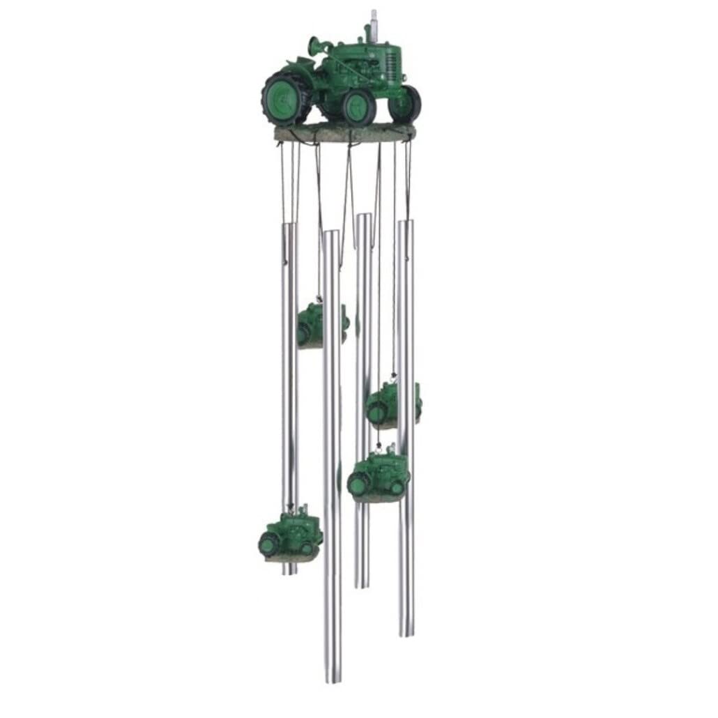 23" Long Green Tractor Round Top Wind Chime Multi Color Polyresin