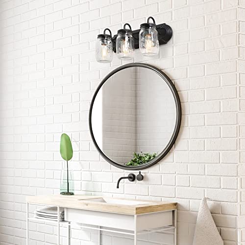 Farmhouse Bathroom 3-light Black Vanity Light Fixture with Mason Jar 19" l X - Diamond Home USA