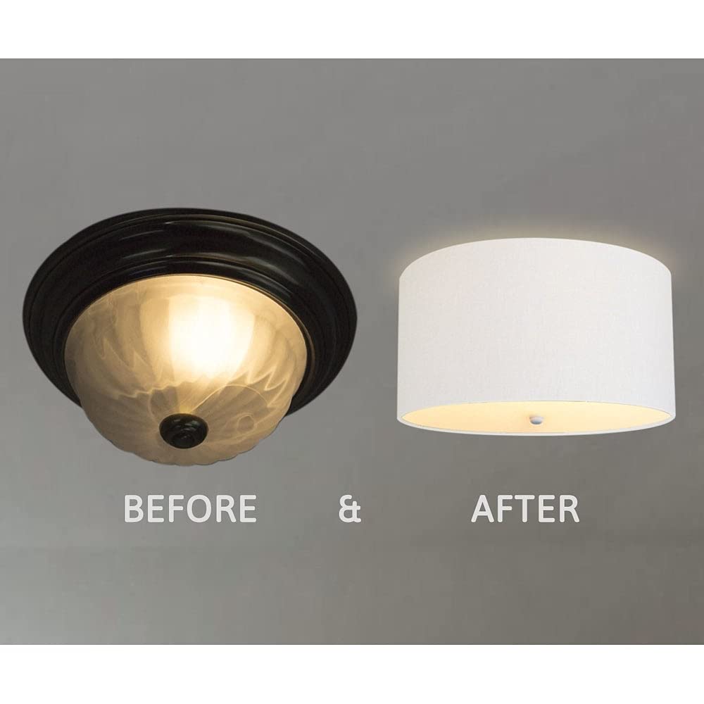 Flush Mount Conversion Kit 18"w White Linen Shallow Drum Lampshade Modern - Diamond Home USA