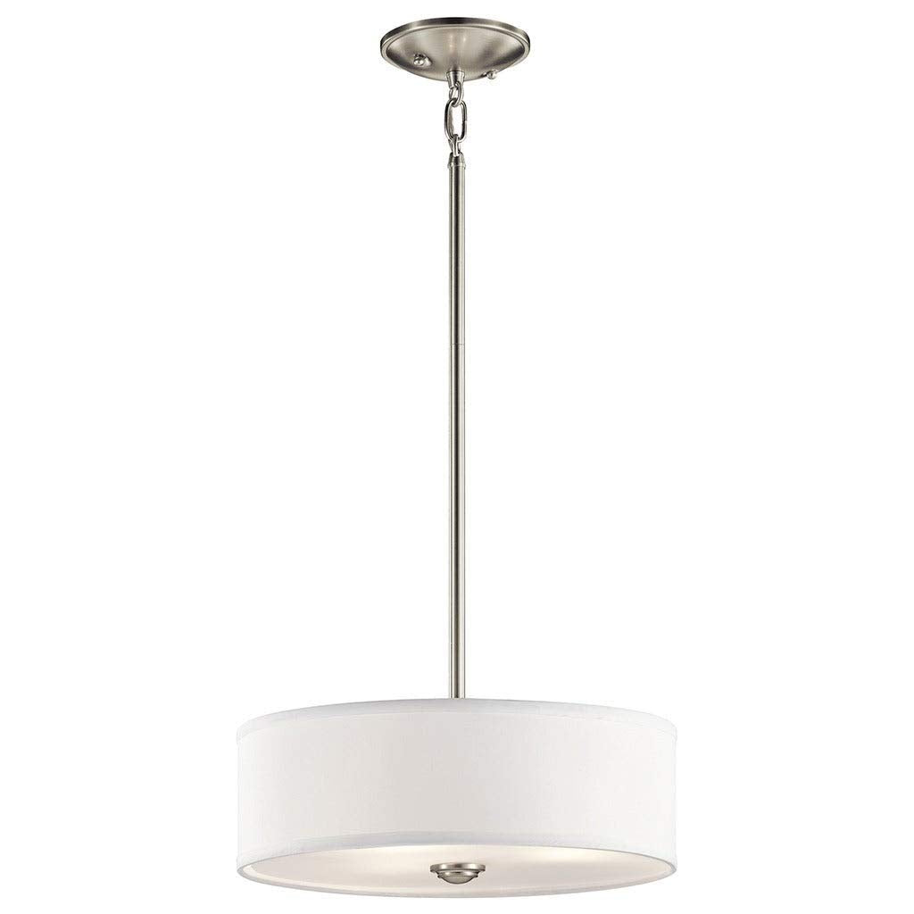 3-Light Brushed Nickel Semi-Flush Mount - Nickel Transitional Glass Metal Steel