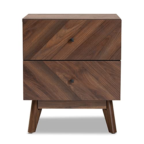 Mid-Century Modern Walnut nished Wood 2-Drawer Nightstand Brown Mid-Century - Diamond Home USA