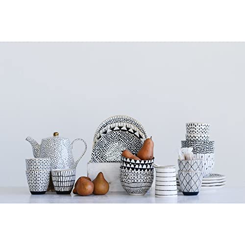 White Stoneware Teapot With Black Speckles Gold Electroplating Microwave Safe - Diamond Home USA