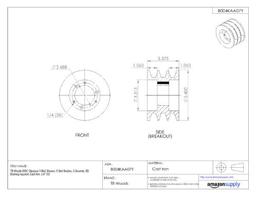 TB Woods 803C Classical V-Belt Sheave C Belt Section 3 Grooves E Bushing - Diamond Home USA