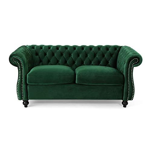 Christopher Knight Home Karen Traditional Chesterfield Loveseat Sofa Emerald and - Diamond Home USA