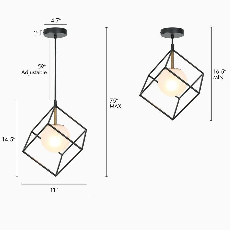 Modern 1-light Cage Lantern Square/Rectangle Light with Globe Frosted Glass - Diamond Home USA