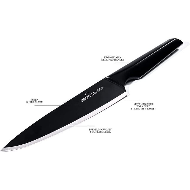 Onyx Nonstick High Carbon German Stainless Steel 7pc Kitchen Knife Set Black