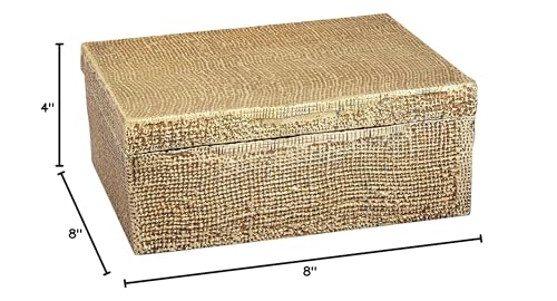 Square Linen Texture Box Small Brass Brown Traditional Metal Finish - Diamond Home USA