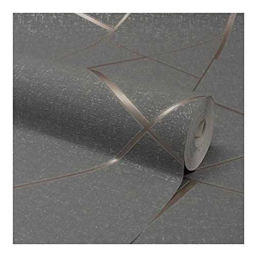 Quartz Copper Fractal Wallpaper 20.5 X Grey Geometric Vinyl Washable - Diamond Home USA