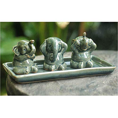 Elephant Lesson Hear Speak See No Evil Artisan Figurine Decor Accent Green - Diamond Home USA