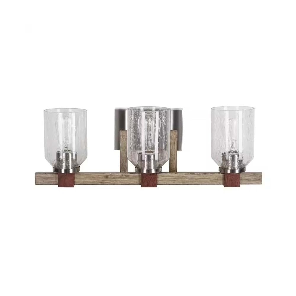 27" w 3-light Bath Vanity Light Fixture; Brushed Nickel Walnut Wood Accents - Diamond Home USA