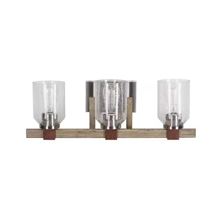 27" w 3-light Bath Vanity Light Fixture; Brushed Nickel Walnut Wood Accents - Diamond Home USA